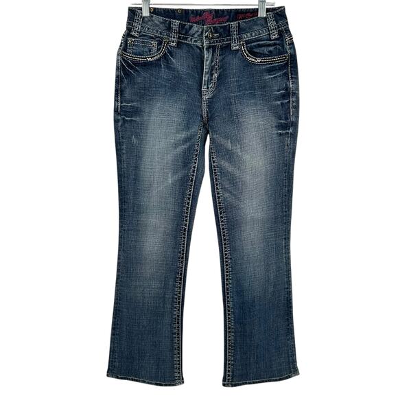 VTG y2k Women's Mid Rise Studded Rock & Roll Cowgirl Blue Denim Jeans 28x30 - Picture 2 of 7